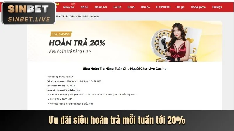 Hoàn trả không giới hạn Sin88